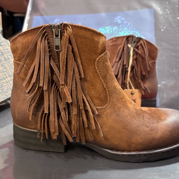 BORN Kenia Fringe Western Zip Bootie | W's 7.5 | Rust/Tobacco Distressed Leather - Picture 6 of 8